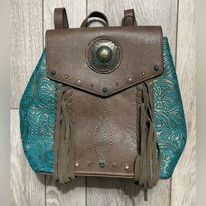 NEW Justin Boots Women’s Backpack/ Purse - Brown and Turquoise - Leather